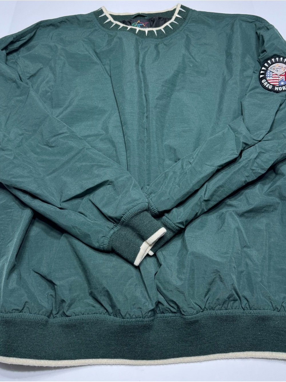 Greg Norman Collection Green Pullover Windbreaker with Cream Trim